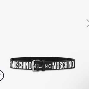 Moschino “Leather belt with all over logo” unisex